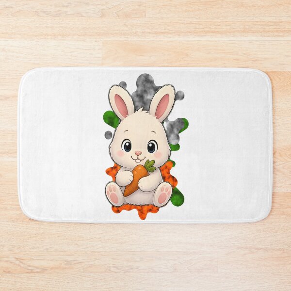 Item preview, Cute Chibi Bunny Rabbit Mascot with Carrot Orange and Green Splash designed and sold by Animalloveus.