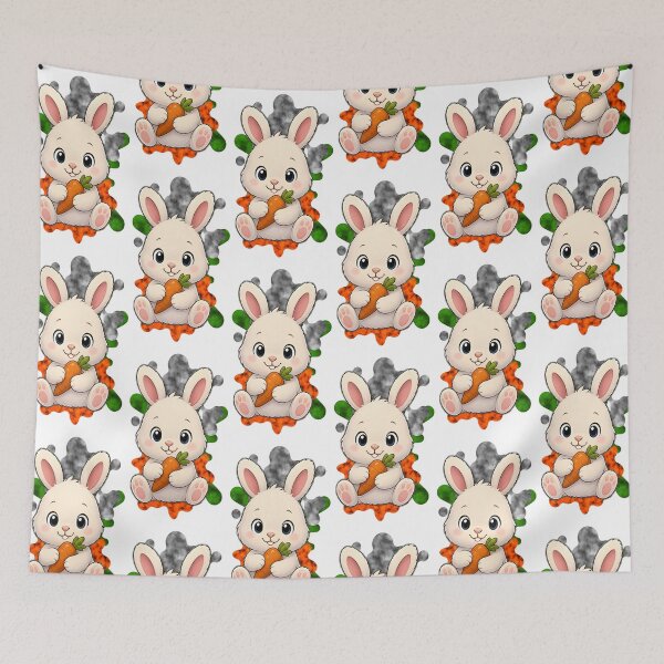 Item preview, Cute Chibi Bunny Rabbit Mascot with Carrot Orange and Green Splash designed and sold by Animalloveus.