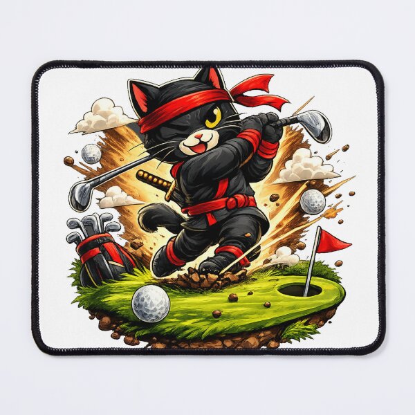 Item preview, Funny Ninja Cat Golfer – Cartoon Golf Design designed and sold by missprint57.