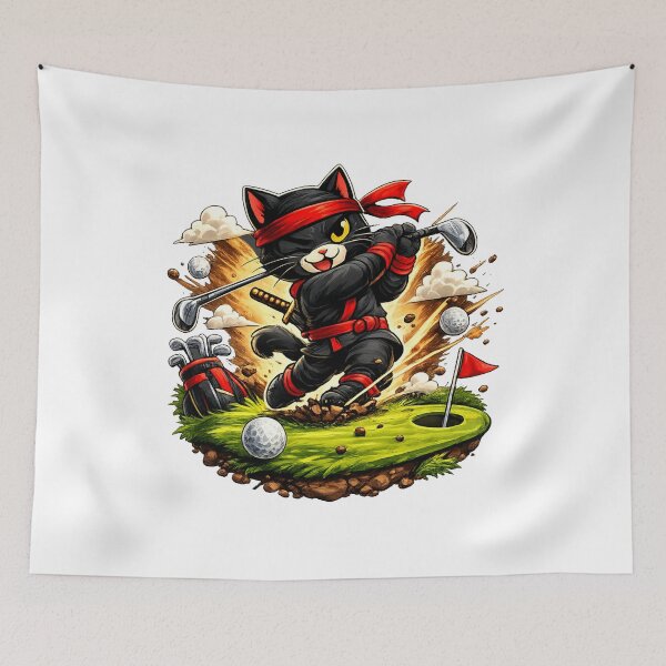 Item preview, Funny Ninja Cat Golfer – Cartoon Golf Design designed and sold by missprint57.