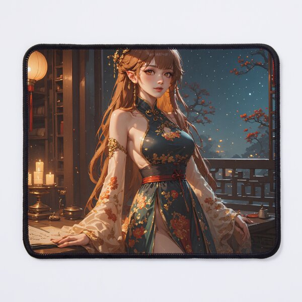 Item preview, Elegant Fantasy Elf Woman in Teal Qipao - Starry Night Study Art designed and sold by MegaStore101.