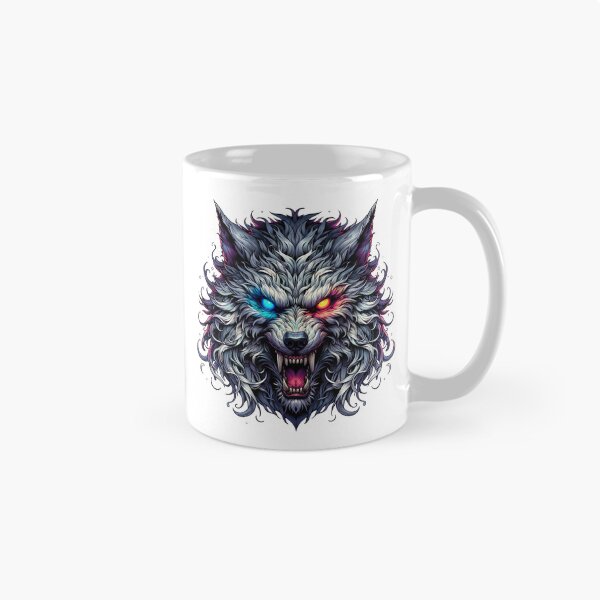 Artikelvorschau, Neonfarbener Cyberwolf-Kopf – Leuchtende Augen, düstere Fantasy-Grafik entworfen und verkauft von eventdesign77.