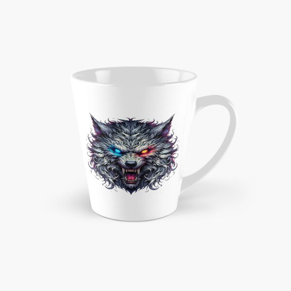 Artikelvorschau, Neonfarbener Cyberwolf-Kopf – Leuchtende Augen, düstere Fantasy-Grafik entworfen und verkauft von eventdesign77.