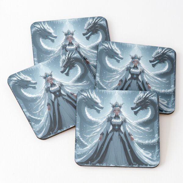 Item preview, Ice Queen with Twin Dragons - Fantasy Winter Empress Art designed and sold by MegaStore101.