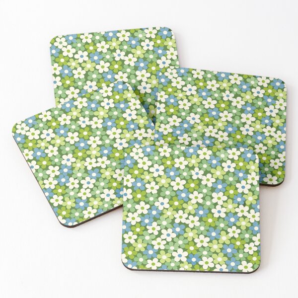Item preview, Retro Daisy Floral Pattern in Green and Blue designed and sold by Owcomm.