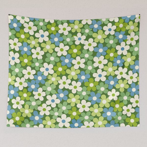 Item preview, Retro Daisy Floral Pattern in Green and Blue designed and sold by Owcomm.