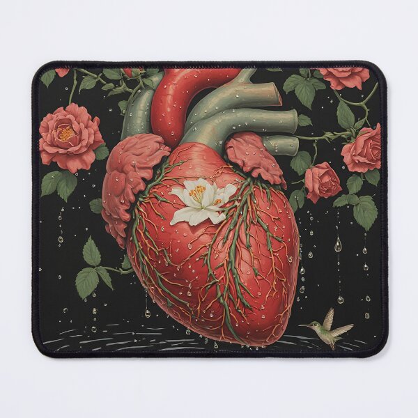 Item preview, Anatomical Heart with Roses and Hummingbird - Surreal Romantic Art designed and sold by MegaStore101.