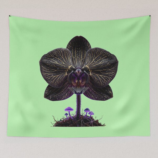 Item preview, Velvet Black Orchid Kintsugi Gold Veins Gothic Flower designed and sold by Utopian-Magic.