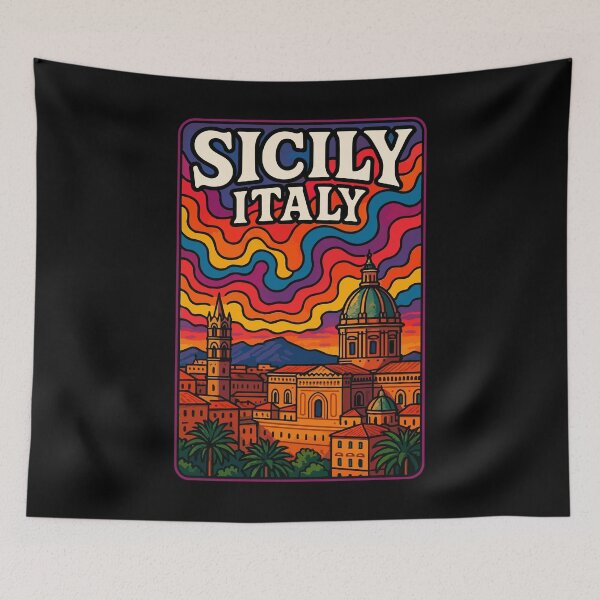 Item preview, Sicily Palermo Cityscape Italy Trippy Art Travel designed and sold by TomFrontierArt.