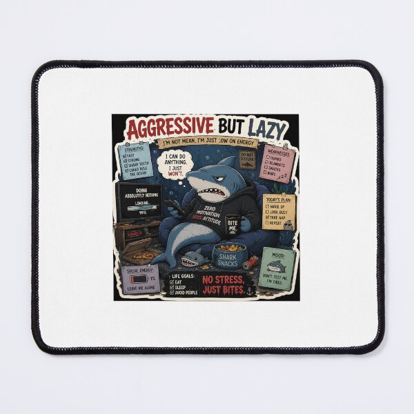 Item preview, Aggressive But Lazy Shark Funny Introvert Meme Sticker designed and sold by RohitPrints.