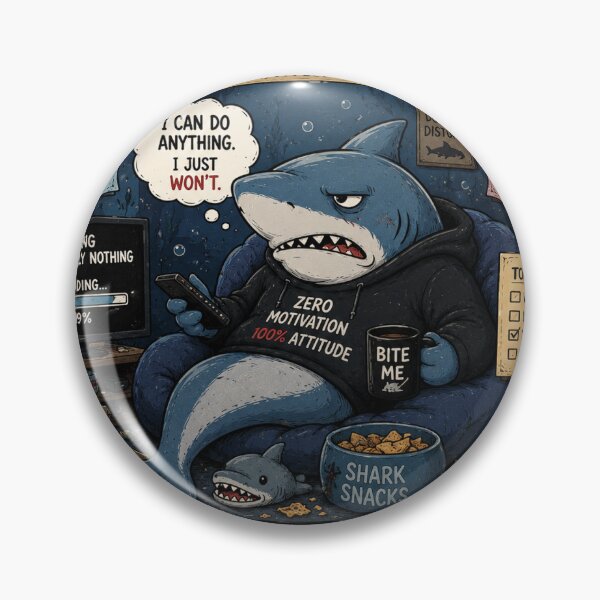 Item preview, Aggressive But Lazy Shark Funny Introvert Meme Sticker designed and sold by RohitPrints.