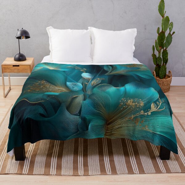 Item preview, Elegant Teal Floral Abstract – Luxurious Botanical Art with Golden Details designed and sold by MiraLumeStudio.