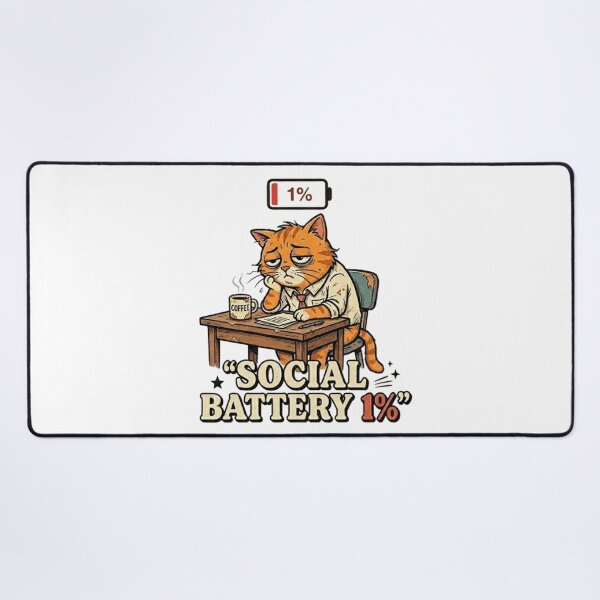 Item preview, Social Battery 1% Cat – Funny Introvert Office Humor designed and sold by Dada-arts.
