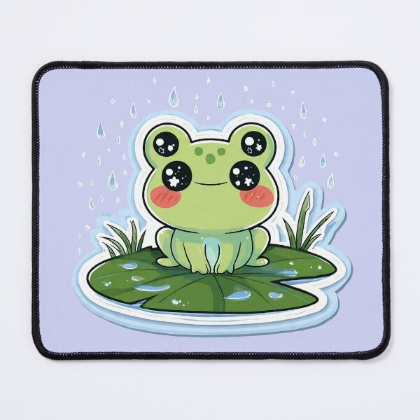 Item preview, Kawaii Frog on Lily Pad in Rain | Cute Rainy Day Frog Sticker Art | Cottagecore Frog Illustration | Happy Frog Nature Print designed and sold by NeonKawaiiCo.