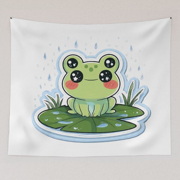 Item preview, Kawaii Frog on Lily Pad in Rain | Cute Rainy Day Frog Sticker Art | Cottagecore Frog Illustration | Happy Frog Nature Print designed and sold by NeonKawaiiCo.
