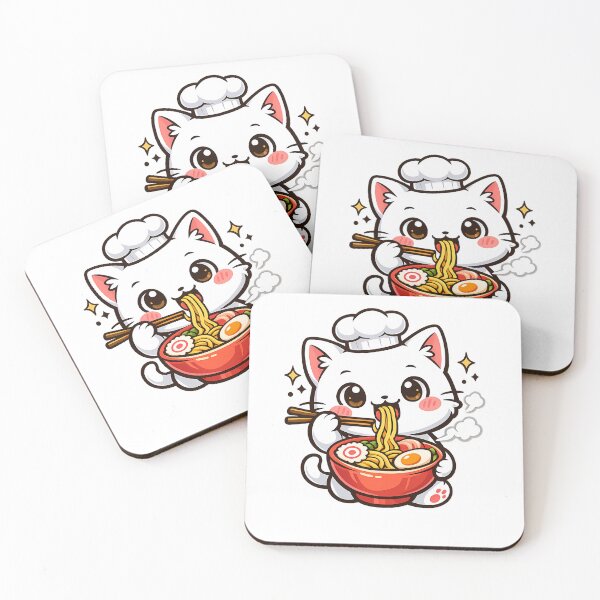 Item preview, Cute Kawaii Cat Eating Ramen Noodles Anime Aesthetic designed and sold by MIROUZ2000.