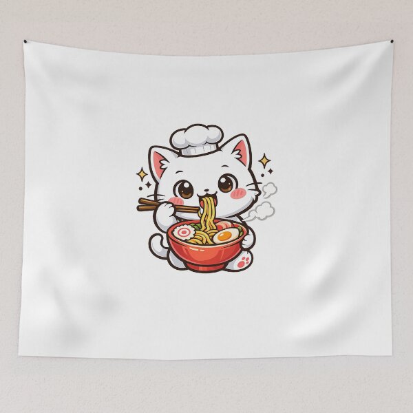 Item preview, Cute Kawaii Cat Eating Ramen Noodles Anime Aesthetic designed and sold by MIROUZ2000.