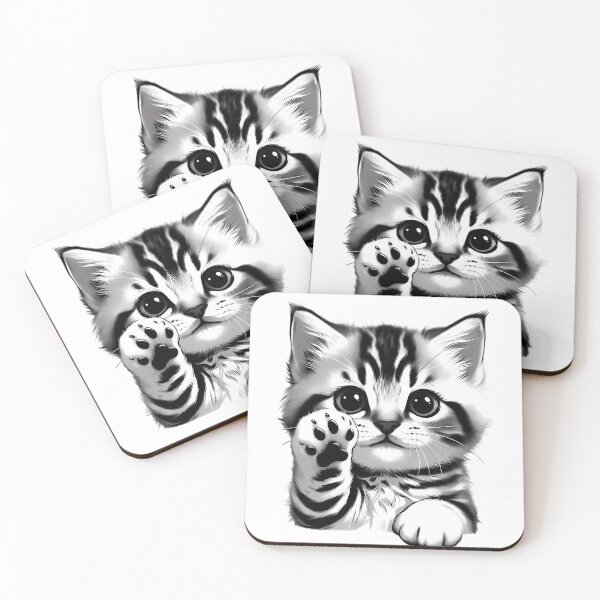 Item preview, Cute Tabby Kitten Waving Black Paw Pads designed and sold by Linework Studio.