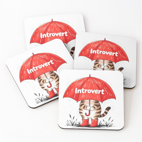 Item preview, Red umbrella introvert cat designed and sold by UniFound.
