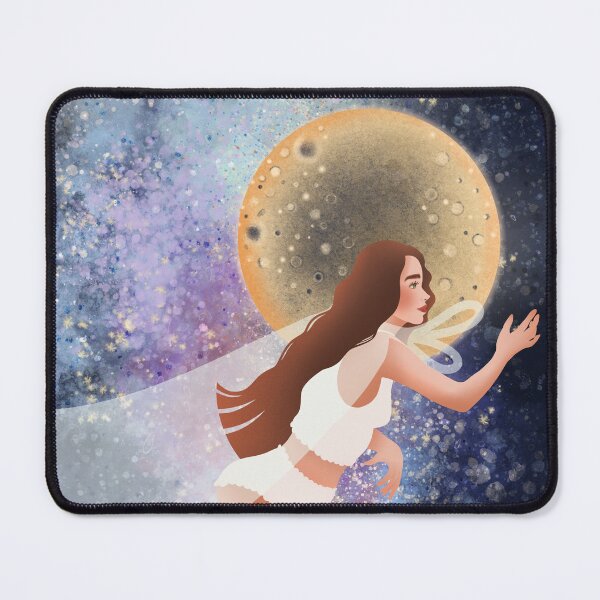 Item preview, A flying woman with a lunar halo, freedom, dreams, and the concept of feminine energy. Woman against a cosmic backdrop. designed and sold by Grin Katalina Floral Patterns & Cozy Art.