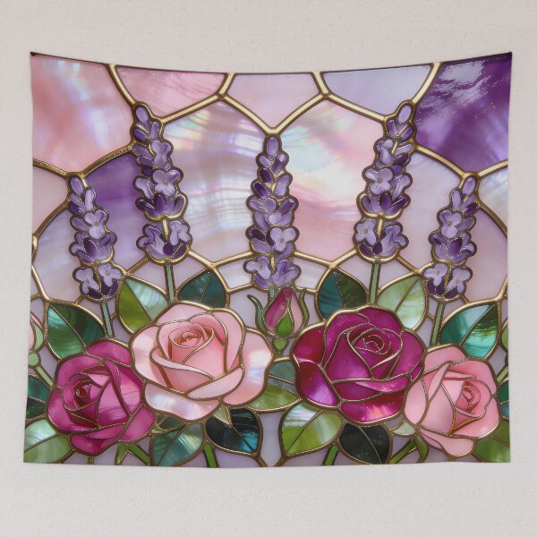 Item preview, Roses and Lavender Stained Glass designed and sold by CalmnessbyChoice.