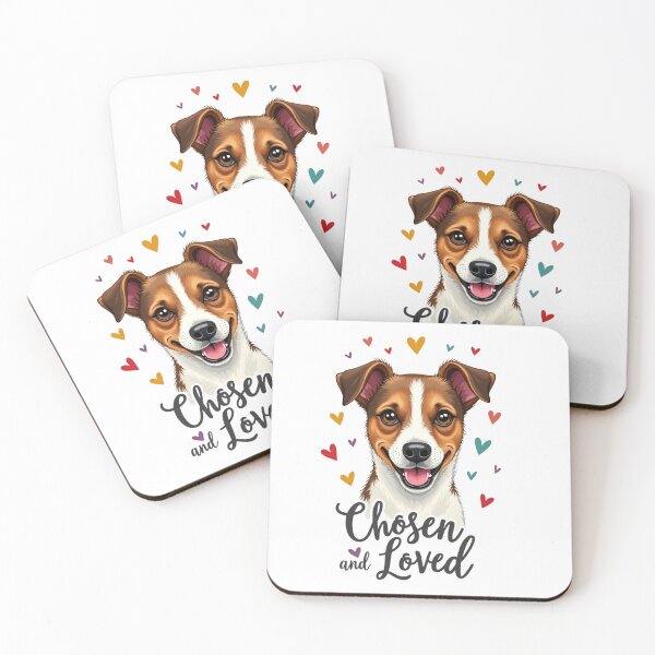 Item preview, Jack Russell Terrier with Chosen and Loved text and colorful hearts designed and sold by Prints by Mat.