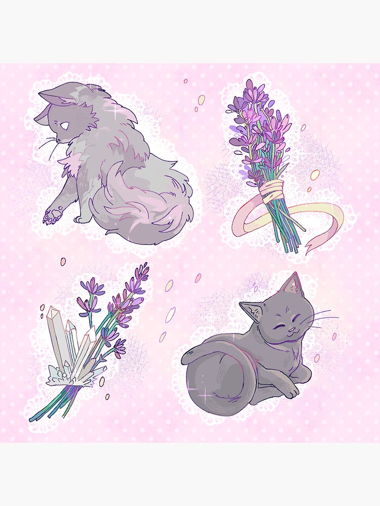 "Lavender, Cats, and a little bit of Magic" Sticker by arcadechan