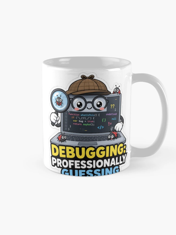 Thumbnail 3 of 6, Coffee Mug, Debugging Professionally Guessing Cute Programmer Humor designed and sold by DebugLab.