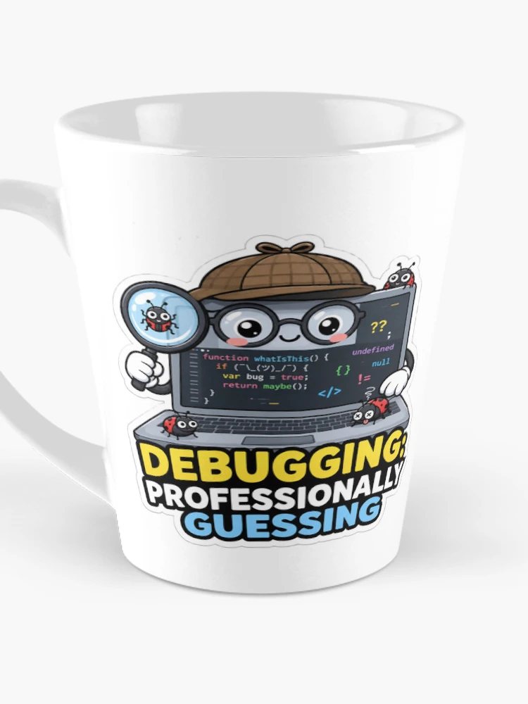 Thumbnail 3 of 4, Coffee Mug, Debugging Professionally Guessing Cute Programmer Humor designed and sold by DebugLab.