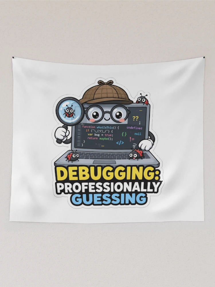 Thumbnail 2 of 3, Tapestry, Debugging Professionally Guessing Cute Programmer Humor designed and sold by DebugLab.