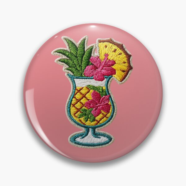 Item preview, Tropical Pineapple Cocktail Embroidery Patch designed and sold by MegaNovaArt.