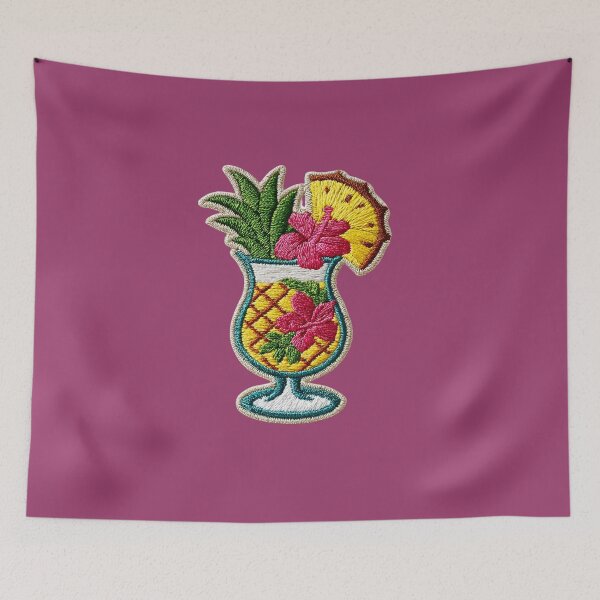 Item preview, Tropical Pineapple Cocktail Embroidery Patch designed and sold by MegaNovaArt.