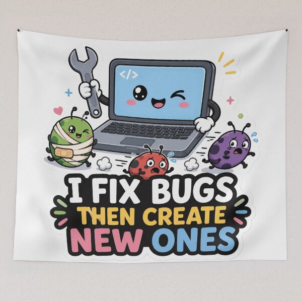 Item preview, I Fix Bugs Then Create New Ones Cute Coder Humor designed and sold by DebugLab.