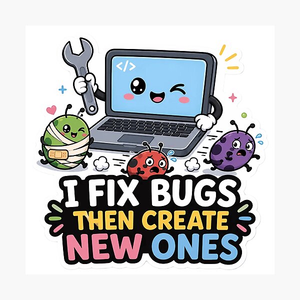 Item preview, I Fix Bugs Then Create New Ones Cute Coder Humor designed and sold by DebugLab.