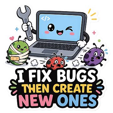 Artwork thumbnail, I Fix Bugs Then Create New Ones Cute Coder Humor by DebugLab