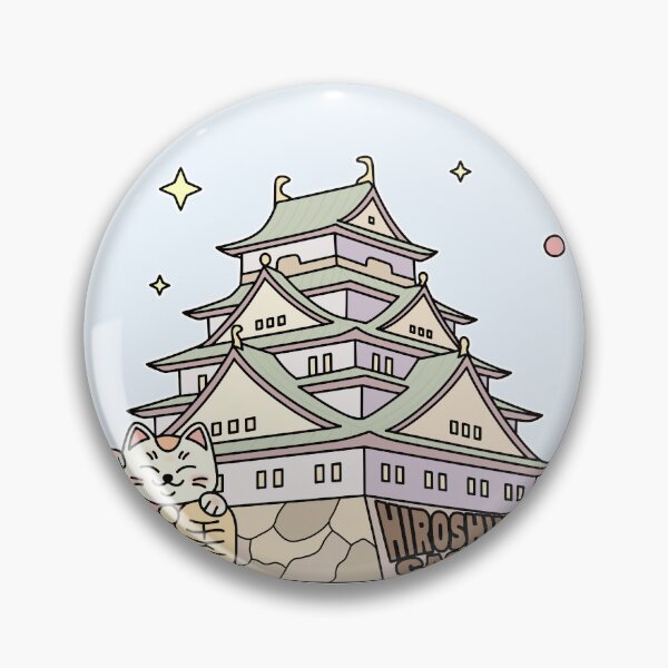 Item preview, Cute Hiroshima Castle Illustration with Lucky Cat & Stars designed and sold by Blupunk.