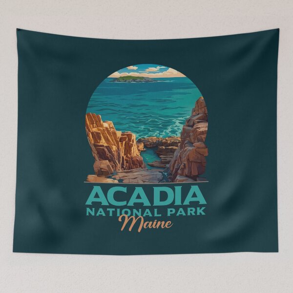 Item preview, Acadia National Park Maine Vintage Ocean Poster designed and sold by LinaValearte.