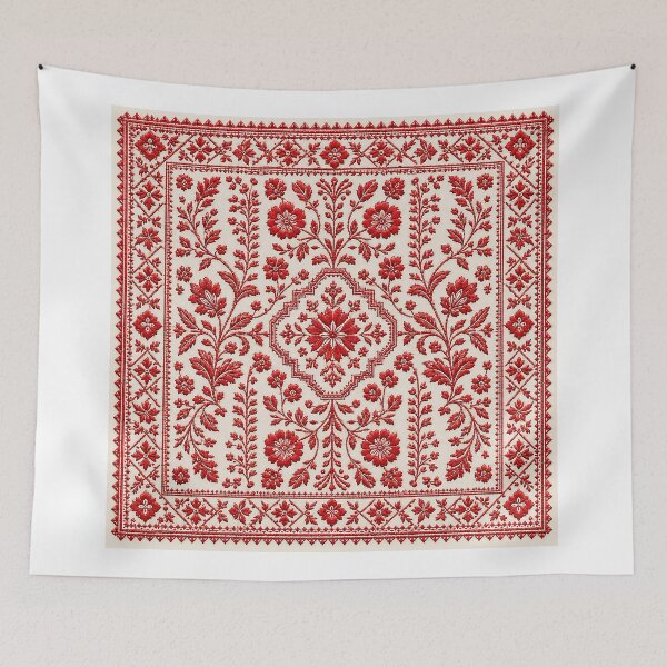 Item preview, Traditional Red Tatreez Floral Pattern Palestine Embroidery designed and sold by BrainCurves.
