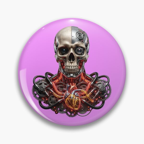Item preview, Cyberpunk Skull with Mechanical Heart and Neon Wires Art designed and sold by Utopian-Magic.