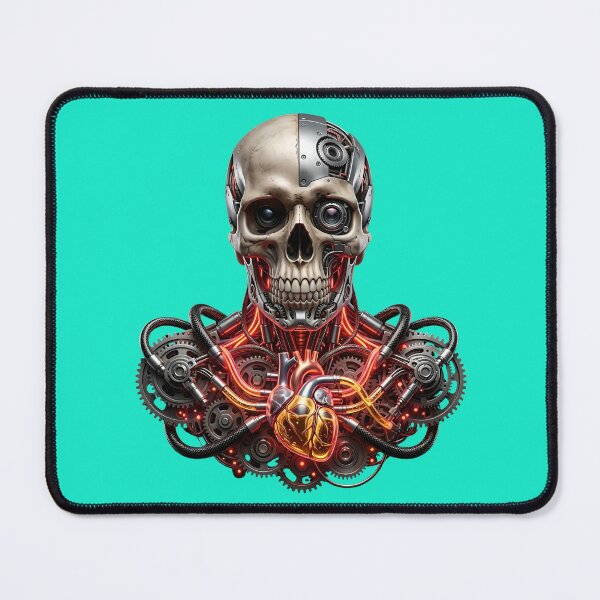 Item preview, Cyberpunk Skull with Mechanical Heart and Neon Wires Art designed and sold by Utopian-Magic.