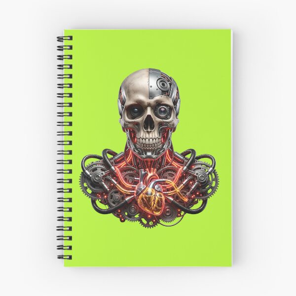 Item preview, Cyberpunk Skull with Mechanical Heart and Neon Wires Art designed and sold by Utopian-Magic.