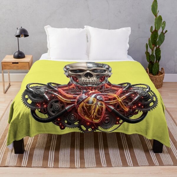 Item preview, Cyberpunk Skull with Mechanical Heart and Neon Wires Art designed and sold by Utopian-Magic.