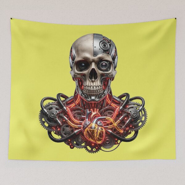 Item preview, Cyberpunk Skull with Mechanical Heart and Neon Wires Art designed and sold by Utopian-Magic.