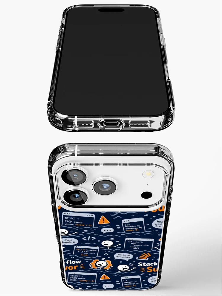 Thumbnail 3 of 5, iPhone Case, Stack Overflow Survivor – Programmer Panic Pattern designed and sold by DebugLab.