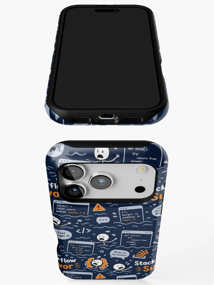 Thumbnail 3 of 4, iPhone Case, Stack Overflow Survivor – Programmer Panic Pattern designed and sold by DebugLab.
