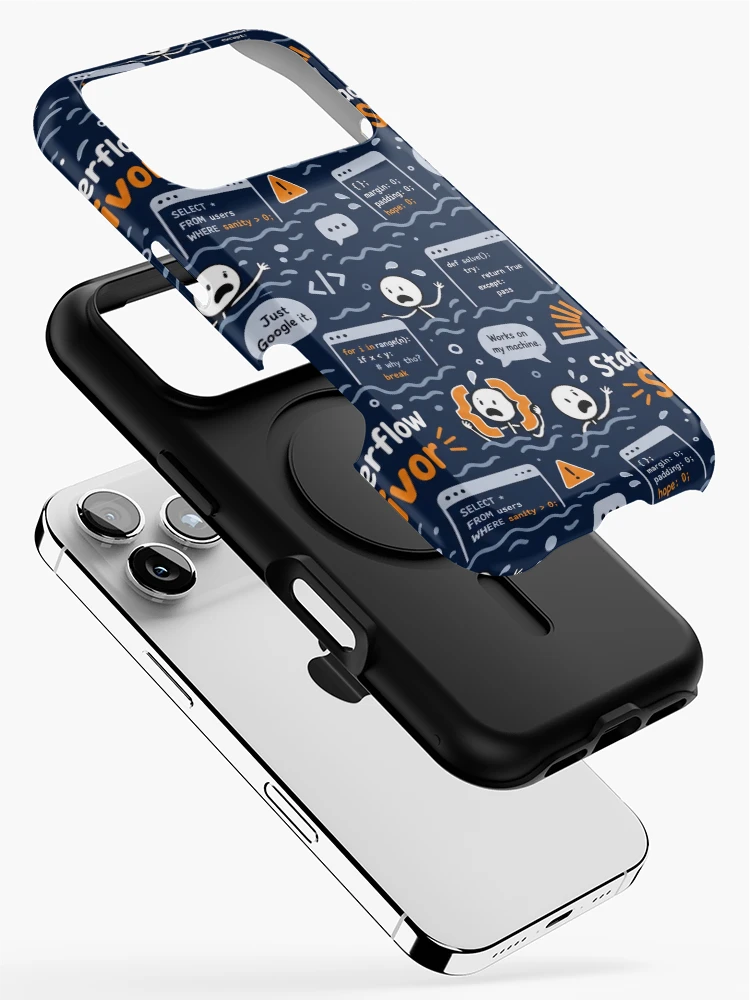 Thumbnail 2 of 4, iPhone Case, Stack Overflow Survivor – Programmer Panic Pattern designed and sold by DebugLab.