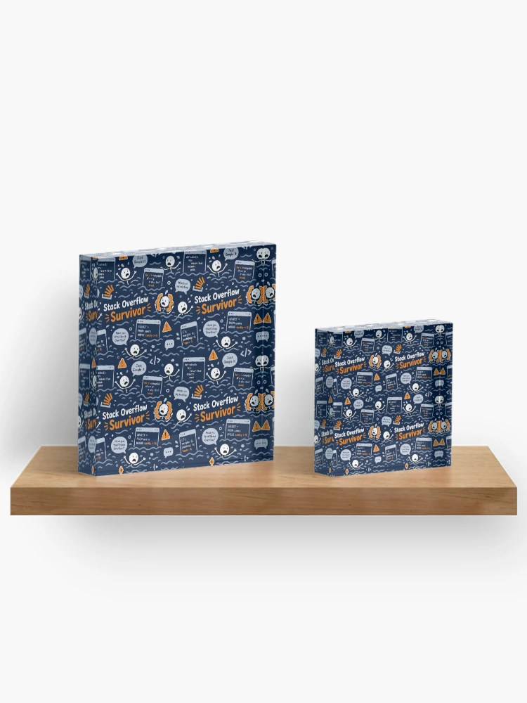Thumbnail 3 of 5, Acrylic Block, Stack Overflow Survivor – Programmer Panic Pattern designed and sold by DebugLab.