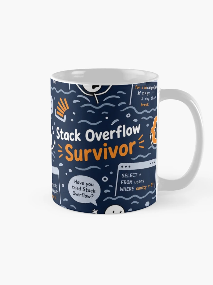 Thumbnail 3 of 6, Coffee Mug, Stack Overflow Survivor – Programmer Panic Pattern designed and sold by DebugLab.