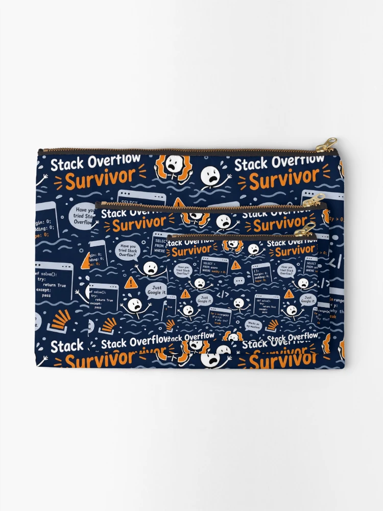 Thumbnail 2 of 4, Zipper Pouch, Stack Overflow Survivor – Programmer Panic Pattern designed and sold by DebugLab.