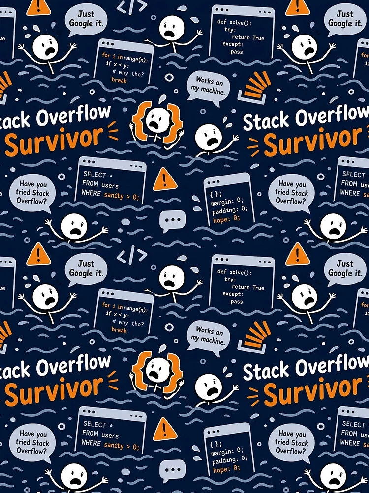 Thumbnail 4 of 4, Graphic T-Shirt, Stack Overflow Survivor – Programmer Panic Pattern designed and sold by DebugLab.